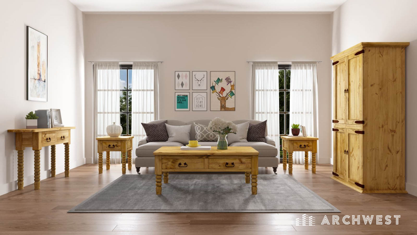 5. 3D Rendering of Rustic Living Room